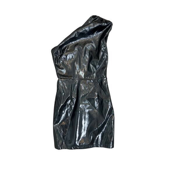 Superdown Ella Mini Dress in Black Size XS Faux Leather One Shoulder Lined Party - Picture 1 of 3